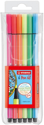 Viltstift STABILO Pen 68/6 M fluor ass 6st 6 Stuk