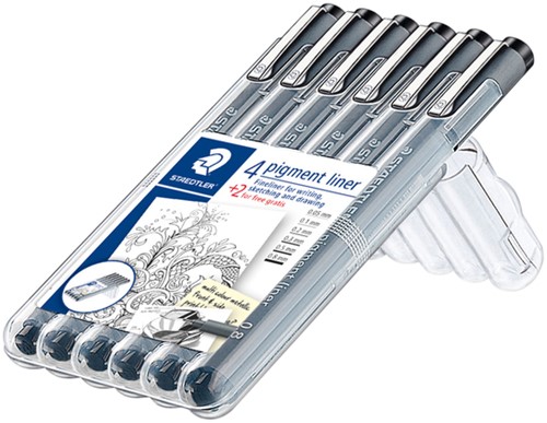 Fineliner Staedtler pigment 308 ass schrijfbr zw 6 Stuk-2