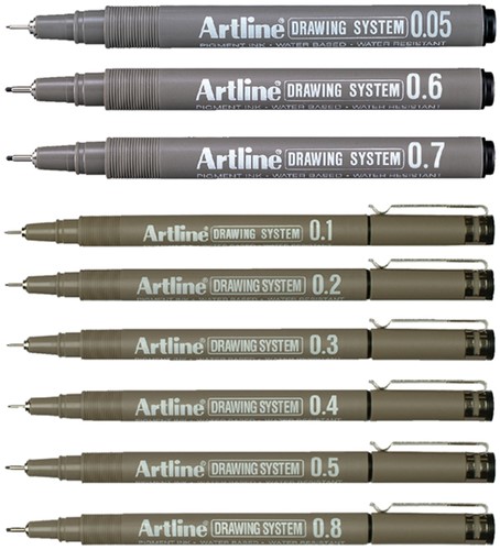 Fineliner Artline technisch 0.1-0.3-0.5-0.7mm zw 4 Stuk-2