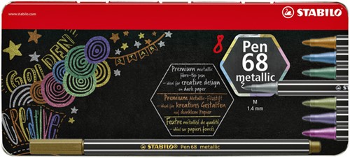 Viltstift STABILO Pen 68/8 M metallic ass 8st 8 Stuk