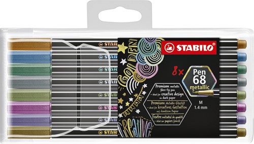 Viltstift STABILO Pen 68/8 M metallic ass 8st 8 Stuk