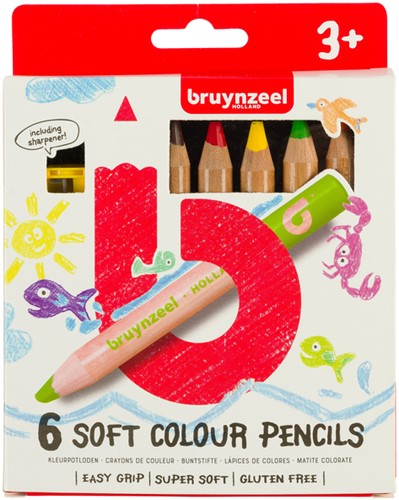 Kleurpotlood Bruynzeel Kids met slijper 6st ass 6 Stuk