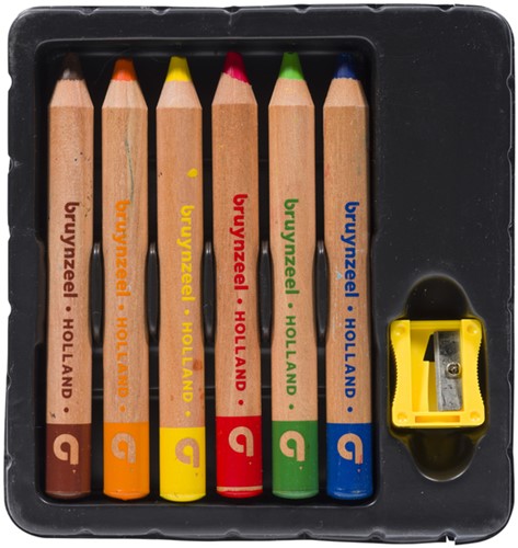 Kleurpotlood Bruynzeel Kids met slijper 6st ass 6 Stuk-2