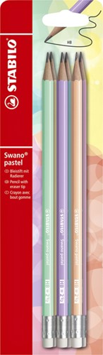 Potlood STABILO Swano HB met gumtop 6st pastel ass 6 Stuk