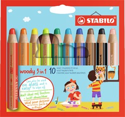 Kleurpotlood STABILO 880 woody 3 in 1 10st assorti 10 Stuk