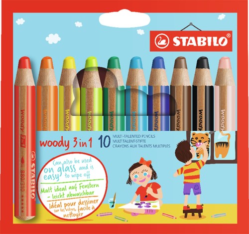 Kleurpotlood STABILO 880 woody 3 in 1 10st assorti 10 Stuk