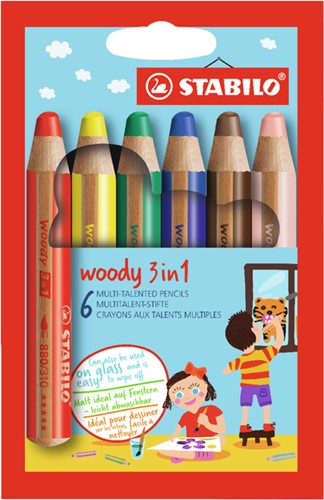 Kleurpotlood STABILO 880 woody 3 in 1 6st assorti 6 Stuk