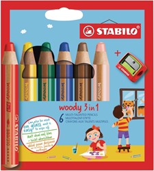 Kleurpotlood STABILO 880 woody 3 in 1 6st assorti 6 Stuk
