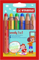 Kleurpotlood STABILO 880 woody 3 in 1 6st assorti 6 Stuk