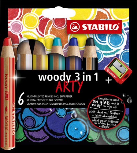 Kleurpotlood STABILO 880 woody 3 in 1 Arty 6st 6 Stuk