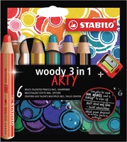Kleurpotlood STABILO 880 woody 3 in 1 Arty 6st 6 Stuk
