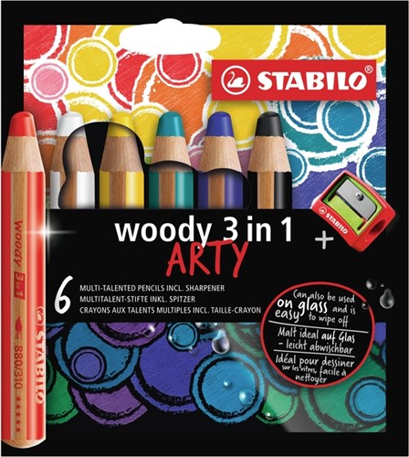 Kleurpotlood STABILO 880 woody 3 in 1 Arty 6st 6 Stuk