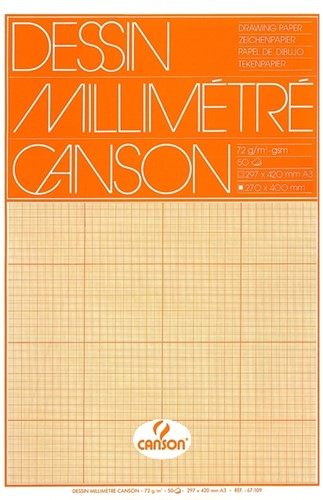 Millimeterpapier Canson bruingeel bedrukt A3 wit 50 Vel