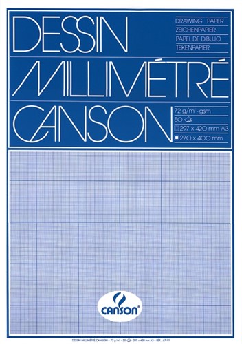 Millimeterpapier Canson lichtblauw bedrukt A3 wit 50 Vel