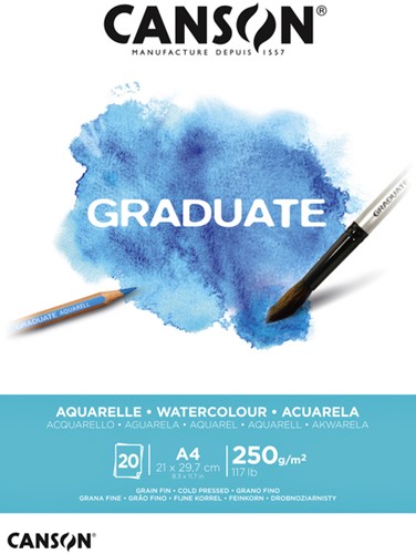 Aquarelblok Canson Graduate A4 250gr 20 vel 1 Stuk