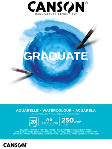 Aquarelpapier Canson Graduate 20vel 250gr A5 wit 1 Stuk