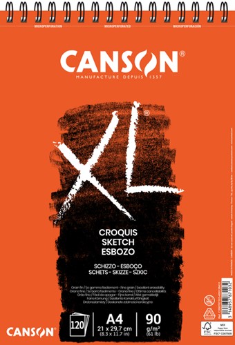 Schetspapier Canson XL Sketch 90gr A4 ivoorwit 120 Vel