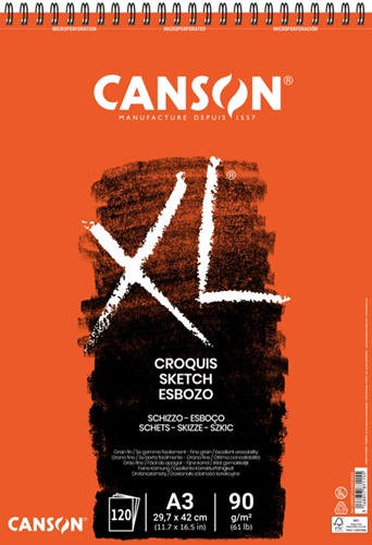 Schetspapier Canson XL Sketch 90gr A3 ivoorwit 120 Vel