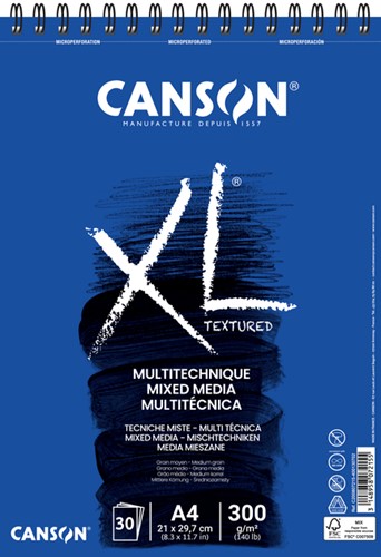 Mixed mediapapier Canson XL Textured 300gr A4 wit 30 Vel