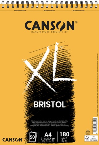 Bristolpapier Canson XL 50vel 180gr A4 extra wit 50 Vel