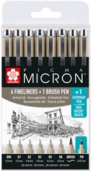 Fineliner Sakura PM 6 breedtes brushpen PN zwart 8 Stuk