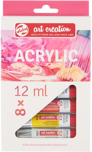 Acrylverf TAC met stappenplan 12ml set 8 kleuren 8 Stuk