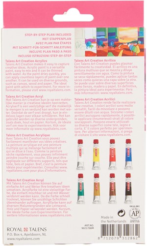 Acrylverf TAC met stappenplan 12ml set 8 kleuren 8 Stuk-1