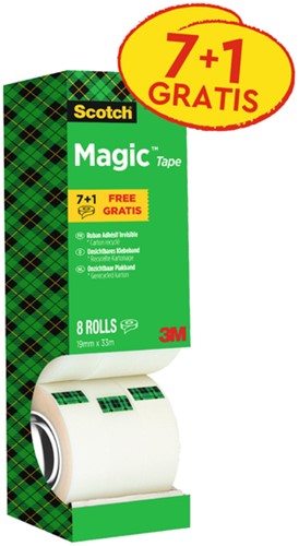 Plakband Scotch Magic 810 19mmx33m mat 7+1 8 Stuk