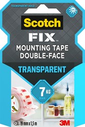 Plakband Scotch dubbelzijdig 19mmx1.5m transparant 1 Stuk