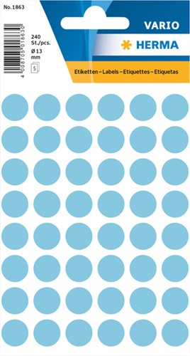 Etiket HERMA 1863 rond 12mm blauw 240stuks 5 Vel