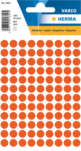 Etiket HERMA 1842 rond 8mm rood 540stuks 5 Vel