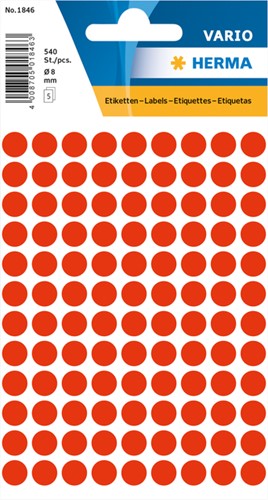 Etiket HERMA 1846 rond 8mm fluor rood 540stuks 5 Vel