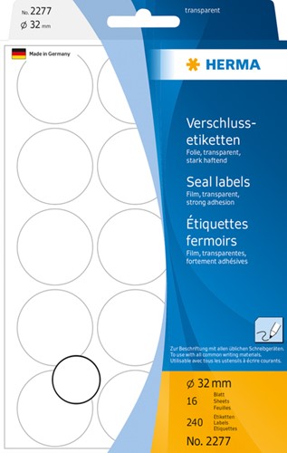 Etiket HERMA 2277 rond 32mm transparant 240stuks 16 Vel