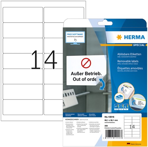 Etiket HERMA 10016 99.1x38.1mm verwijderb wt 350st 25 Vel