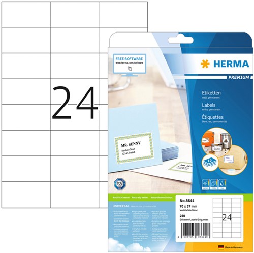 Etiket HERMA 8644 70x37mm premium wit 240stuks 10 Vel