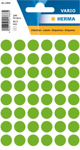 Etiket HERMA 1868 rond 12mm fluor groen 240stuks 5 Vel
