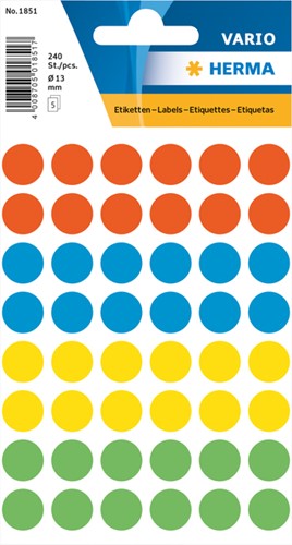 Etiket HERMA 1851 rond 12mm assorti 240stuks 5 Vel