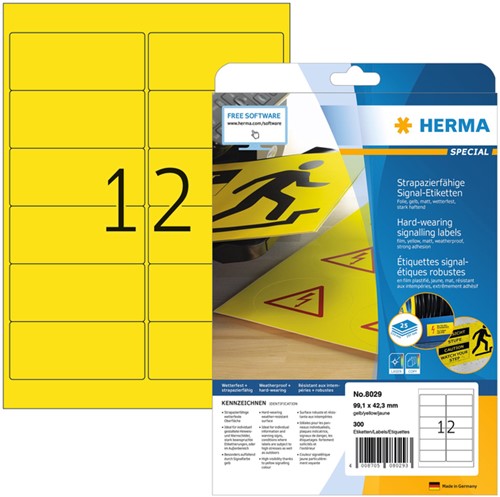 Etiket HERMA 8029 99.1x42.3mm folie 300st geel 25 Vel