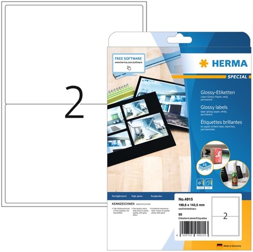 Etiket HERMA 4915 199.6X143.5mm wit 50st 25 Vel
