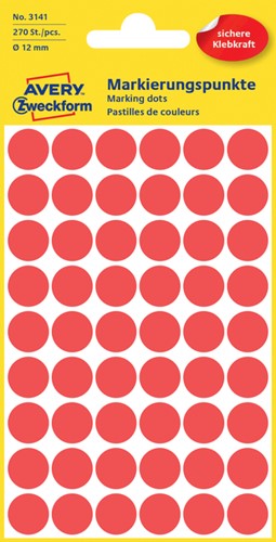 Etiket AZ 3141 rond 12mm rood 270stuks 5 Vel
