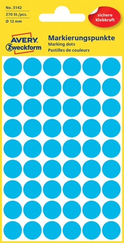 Etiket AZ 3142 rond 12mm blauw 270stuks 5 Vel