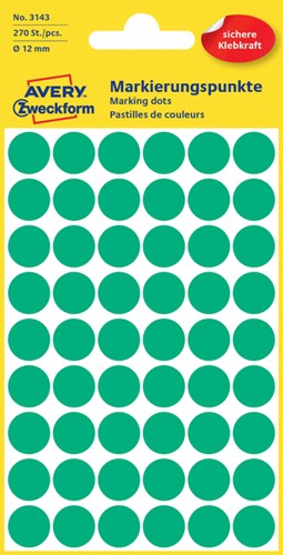 Etiket AZ 3143 rond 12mm groen 270stuks 5 Vel