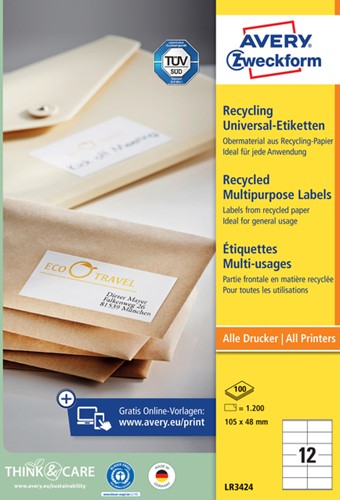 Etiket Avery LR3424 105x48mm wit 1200st 100 Vel