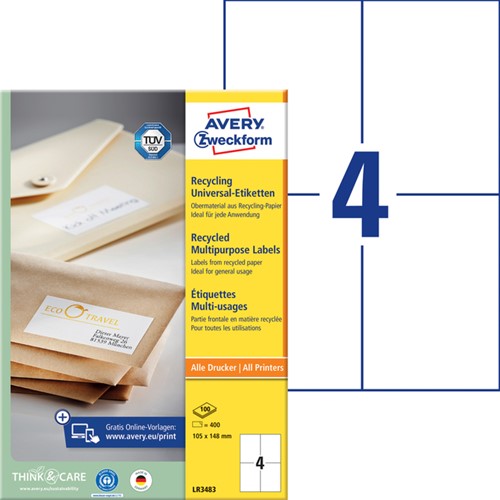 Etiket Avery LR3483 105x148mm A6 wit 400stuks 100 Vel-2
