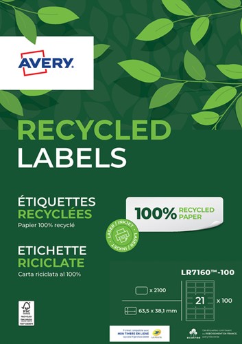 Etiket Avery LR7160-100 63.5x38.1mm wit 2100stuks 100 Vel
