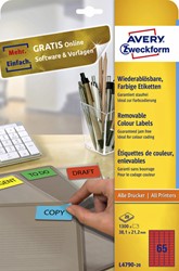 Etiket Avery L4790-20 38.1x21.2mm rood 1300st 20 Vel