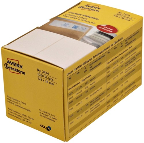 Frankeeretiket Avery 3434 128 x38mm 1000st 1000 etiket