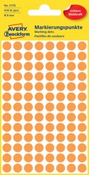 Etiket Avery 3178 rond 8mm oranje 416st 4 Vel