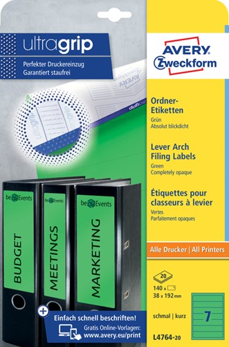 Rugetiket Avery smal 38x192mm zelfklevend groen 20 Vel