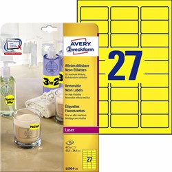 Etiket Avery L6004-25 63.5x29.6 neon geel 675st 25 Vel